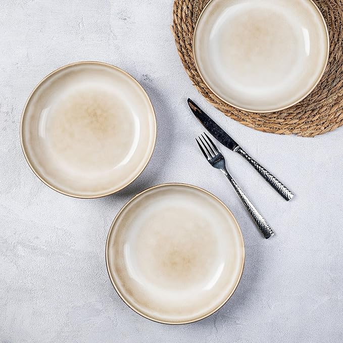 AmorArc 8.5'' Large Pasta Bowls, 36oz Ceramic Salad Serving Bowls Set of 4 for Kitchen, Wide Stoneware Bowls for Pasta,Salad,Fruit,Bread, Microwave Safe, Cappuccino