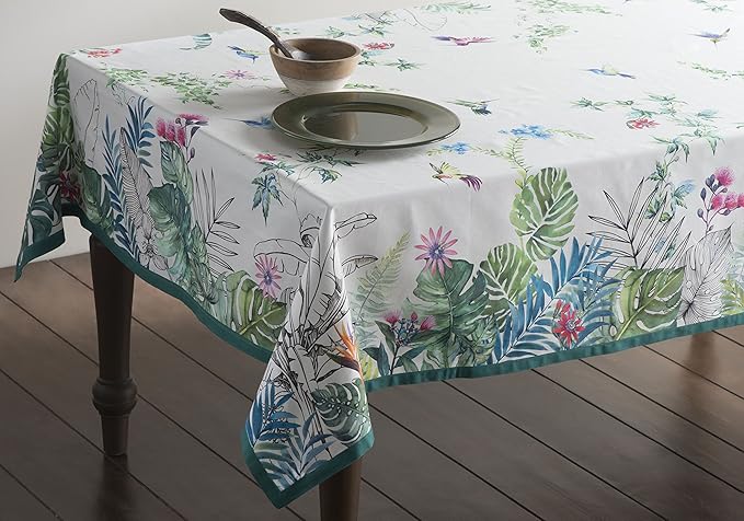 Maison d' Hermine Table Cloth Square Table 100% Cotton 60 x 60 Inches Tablecloth Reusable Decorative for Dining Room Farmhouse Home Valentines Day Decorations Spring Summer - Tropiques