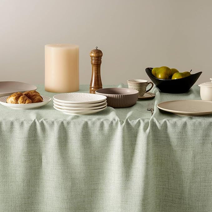 Linen Tablecloth for Square Table 52x52 Inch Green, Farmhouse Style Sage Green Tablecloth, Water Resistant Burlap Tablecloths for Dining Table Farmhouse Kitchen