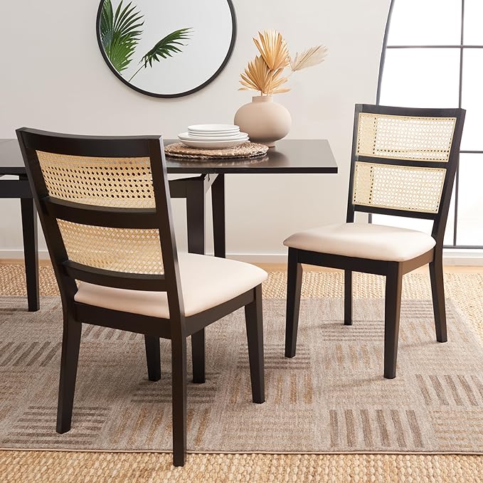 SAFAVIEH Home Collection Toril Coastal Black/White/Natural Dining Chair Set of 2
