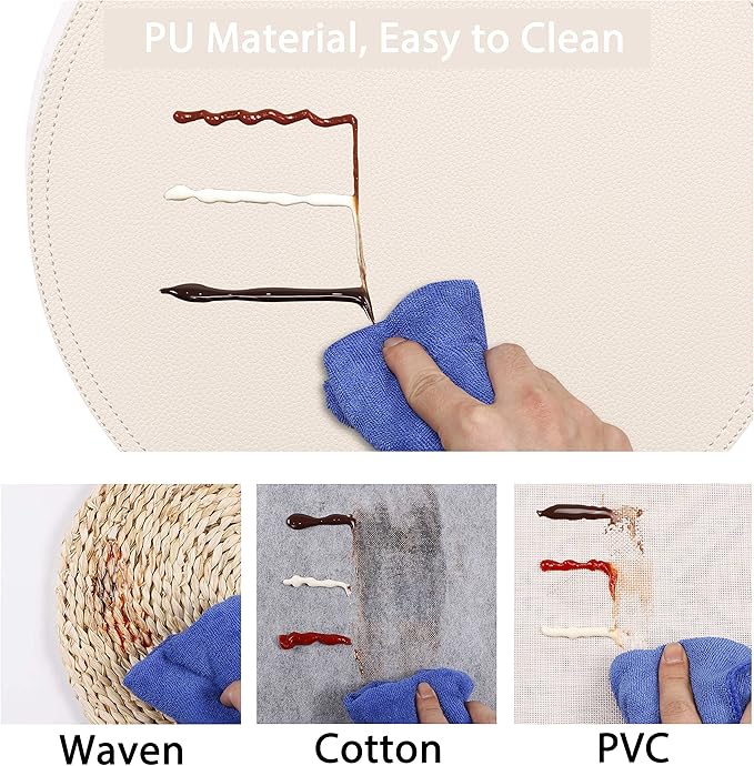 Set of 6 Faux Leather Round Placemats and Coasters, Coffee Mats Kitchen Table Mats, Waterproof, Easy to Clean for Kitchen Dining Round Table