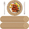 Kochorie Set of 36 Round Woven Placemats 13.8 Inch Bulrush Placemats Natural Handwoven Boho Rattan Wicker Table Mats for Farmhouse & Home Dining