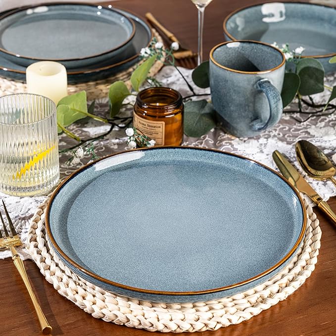 GBHOME Ceramic Dinnerware Sets for 6, 18 Pieces Stoneware Plates and Bowls Sets, Scratch Resistant Dishes, Dishwasher & Microwave Safe, Space Blue