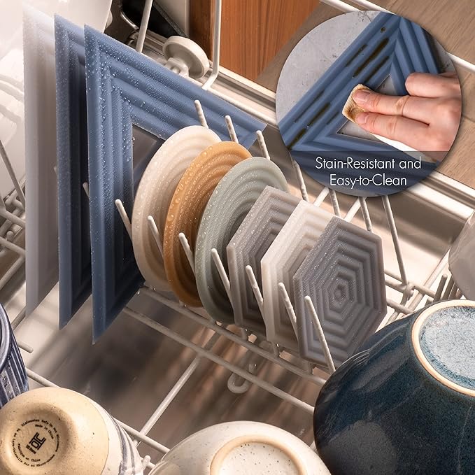 LINE+ARC Extra Thick Silicone Trivets (Featured in ELLE Decor & BuzzFeed) Waterproof Dishwasher-Safe Stain Resistant (Set of 3 Winter Salad Degrē Trivets) Outdoor Rubber Green Mid-Century Modern