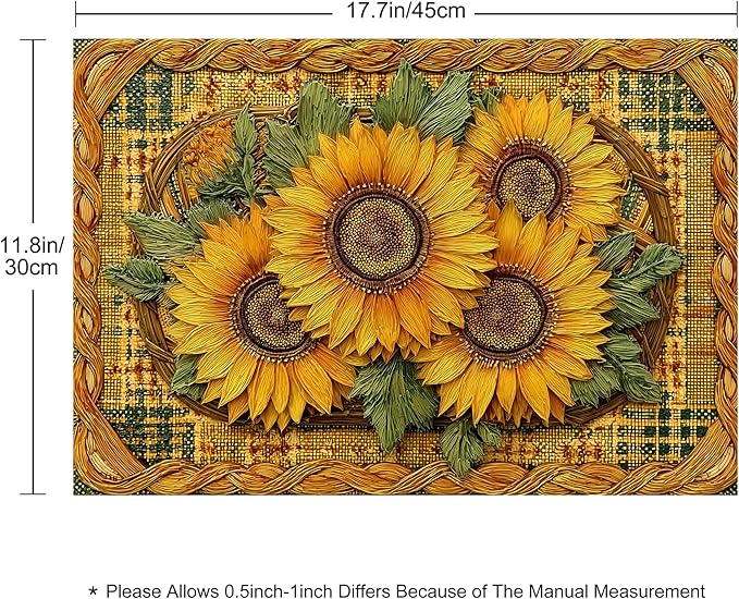 Sunflower Placemats Set of 4 Washable Table Place Mats for Dining Kitchen Party Decor
