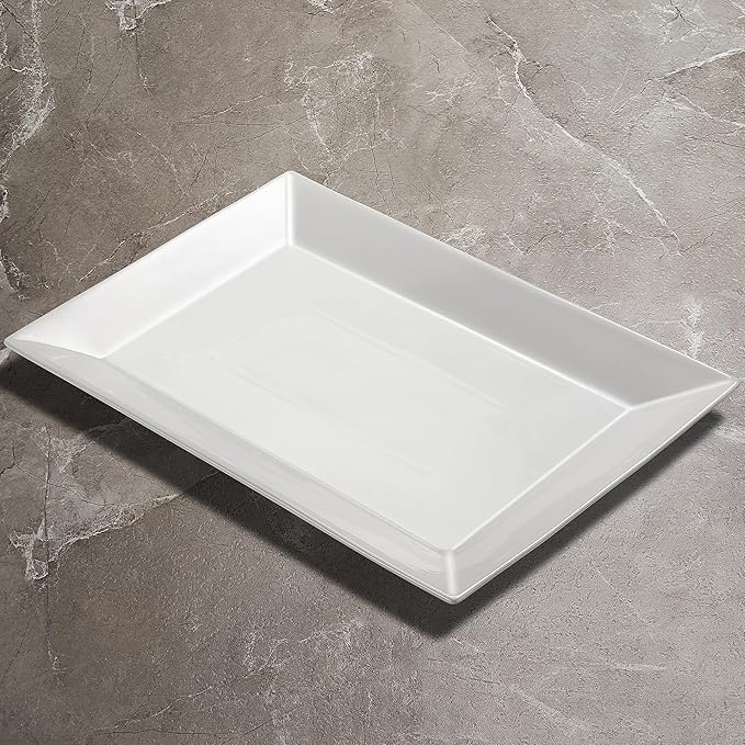 18" x 12" Large Serving Platter, Porcelain Heavy-Duty Large Serving Tray, White Rectangular Plate for Turkey, Food, Fruit, Party, Wedding, Christmas, Chip and Scratch Resistant