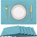 homing Cotton Linen Placemats Set of 6, Cloth Washable Farmhouse Dining Table Mats for Indoors & Outdoors, Easy to Clean, Light Blue, 13 x 19 Inch