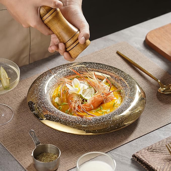 Ceramic Pasta Bowl Plates Set - Ballet Design with Gradient Gold Finish, Dinner Plates for Salad, Pasta & Sushi, Dishwasher Safe, Restaurant & Home Dinnerware