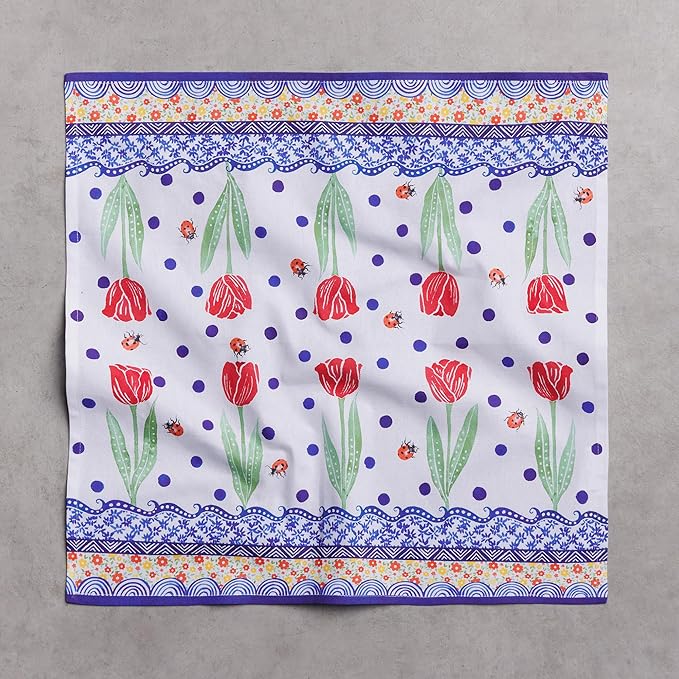 Maison d' Hermine Cloth Napkins Set of 4 100% Cotton Everyday Reusable Square Napkins Cloth Washable Dinner Party Wedding Restaurant Valentines Day Decorations Spring/Summer (Folky Floral, 18" x 18")