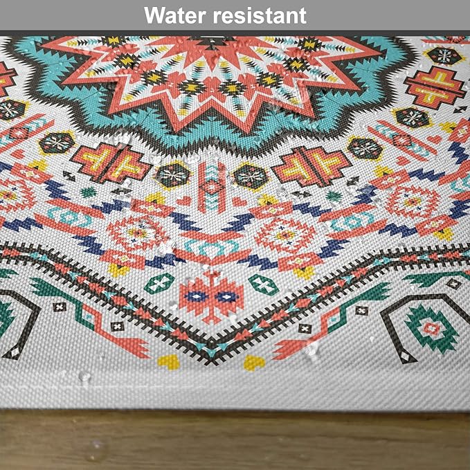 Ambesonne Tribal Place Mats Set of 4, Abstract Style Themed Boho Sun Pattern Art Print on Greyscale Background, Washable Fabric Placemats for Dining Table, Standard Size, Turquoise Coral