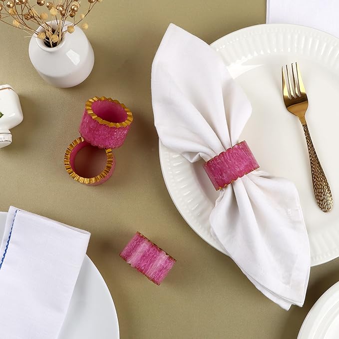 ALPHA Living HOME Napkin Rings Set of 12 - Handmade Epoxy Resin Napkin Holders | Elegant Table Decor for Dining, Weddings & Parties | Durable & Stylish Farmhouse Napkin Rings (Pink Gold)