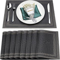 Placemats Set of 8,Washable,Heat and Stain Resistant Indoor/Outdoor Place mats,Vinyl Woven Non Slip Table Mats for Restaurant Table Protection,PVC Placemats(Black Gold 8PCS)