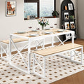 VECELO Kitchen Dining Table Sets for 6, 55" Wood Dinette 2 Benches with Metal Frame for Dinner Breakfast Nook and Small Space, Oak