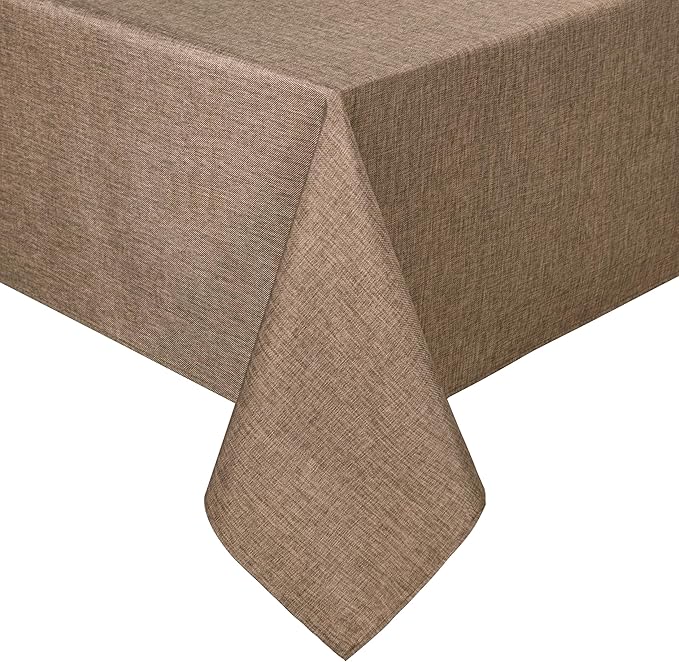 Hiasan Faux Linen Rectangle Tablecloth - Wrinkle and Stain Resistant Washable Table Cloth for Kitchen Dining Room Holiday Table Cover for Dinner, Khaki, 70 x 120 Inch