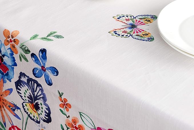 Maison d' Hermine Table Cloth Rectangle Table 100% Cotton 70 x 108 Inches Tablecloth Reusable Decorative for Dining Room Farmhouse Valentines Day Decorations Spring Summer- Happy Florals - High Summer