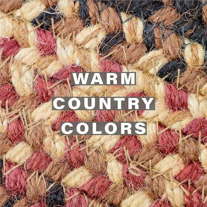 Homespice Prescott Jute Woven Placemats, Country Primitive Decor, Set of 4, Black and Red 13x19 Rectangle Table Mats - Vibrant Colors, Durable, Easy to Clean and Protects Furniture