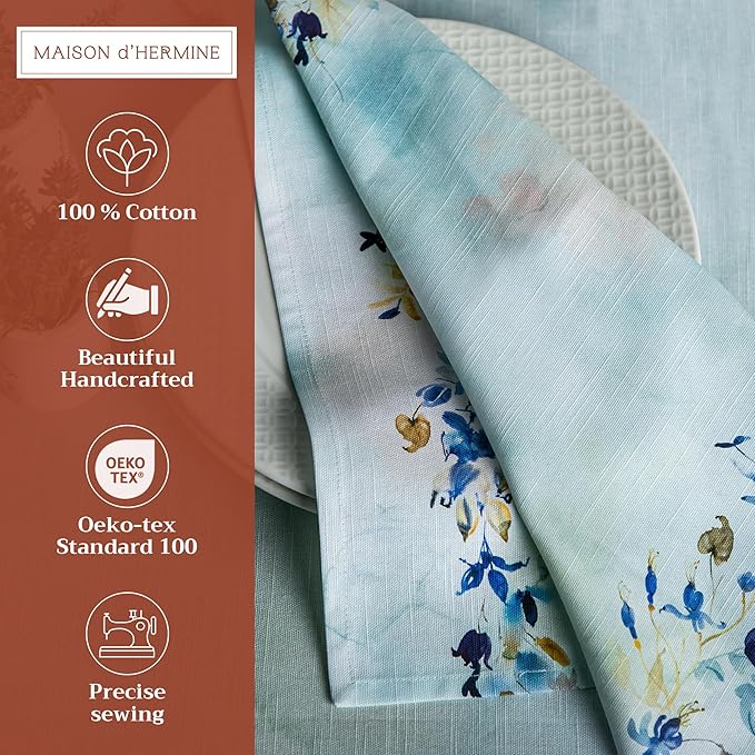 Maison d' Hermine Cloth Napkins Set of 4 100% Cotton Everyday Reusable Square Napkins Cloth Washable Dinner Wedding Restaurant Valentines Day Decorations Spring/Summer (Lazy Summer Days, 20" x 20")