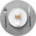 Jovono 15" Faux Leather Big Round Placemats Set of 4 - Washable Heat Resistant Non-Slip Dining Table Mats with Fabric Texture for Kitchen Home Party Decor, Light Gray