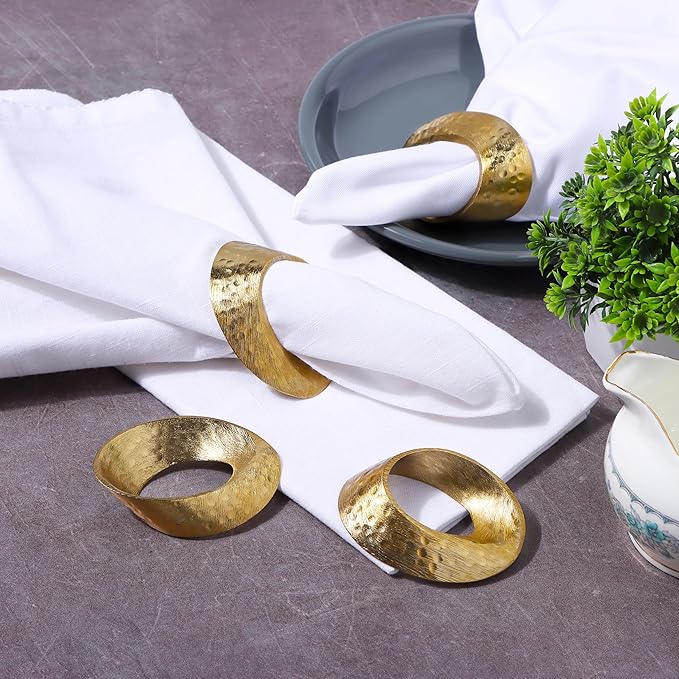 ALPHA Living HOME Metal Napkin Rings Set of 12 - Gold Mobius Design for Table Decor, Elegant Napkin Holders for Dinner, Wedding, Party, Holiday, Thanksgiving, Christmas & Everyday Use