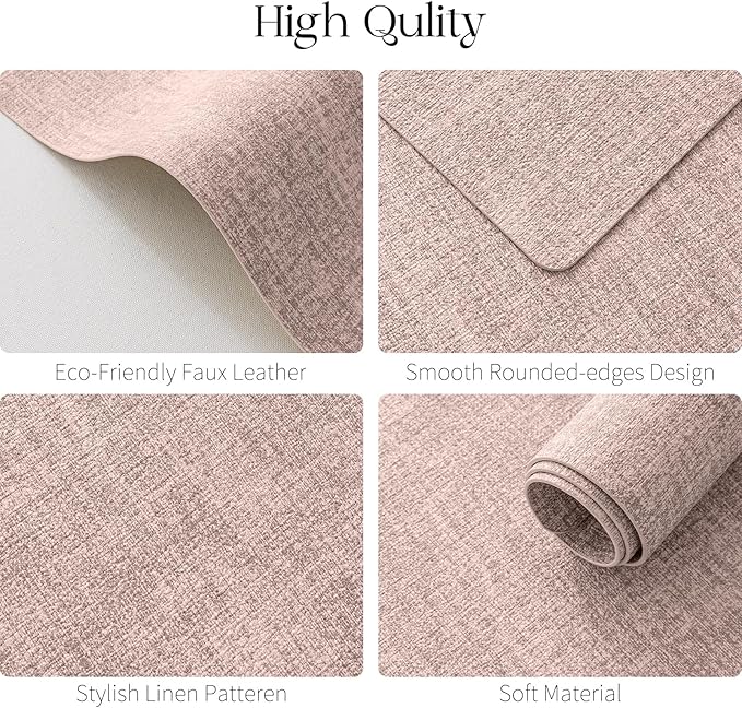 MOSAYT Faux Leather Placemats Set of 8, Heat Resistant Vinyl Place Mats with Coasters, Wipeable Washable Waterproof Oil Proof Table Mats for Kitchen Dining Indoor Outdoor, 12" x 17", Pink