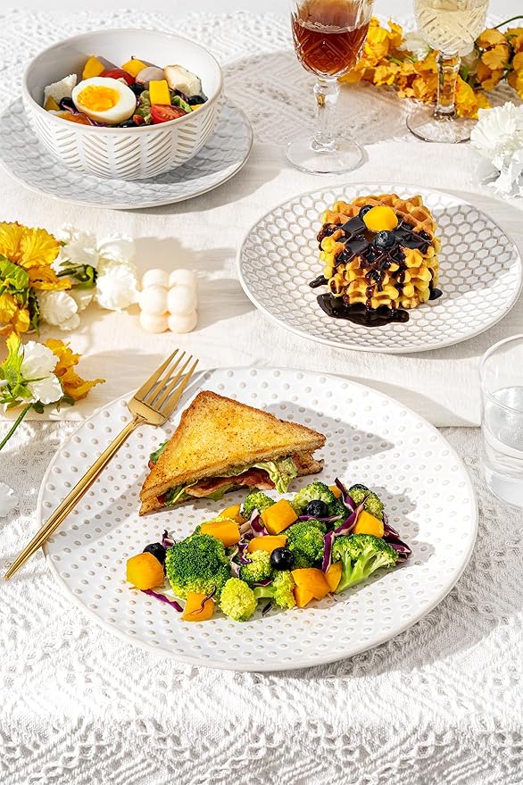 24-Piece Ceramic Dinnerware Set with Mugs,Complete Plates and Bowls Set for 6,Stylish Dish Set with Coffee Cups for Hosting, Families, & Gift Giving