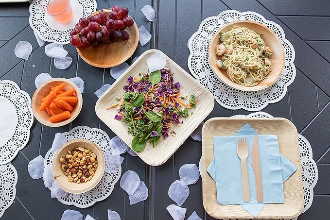 Raj Palm Leaf Plates [200-Pack] Large Square Plates like Bamboo plates Disposable, Strong, Decorative Compostable Tableware for wedding, Lunch, Dinner, Birthday, Camping, Outdoor BBQ, Picnic