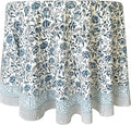 ATOSII Jodhpur Blue 100% Cotton Round Tablecloth, Handblock Print Floral Table Cloth for Kitchen Dining Linen I Parties, Weddings, Outdoors, Christmas I Fall Home Decor 72" Inches Round