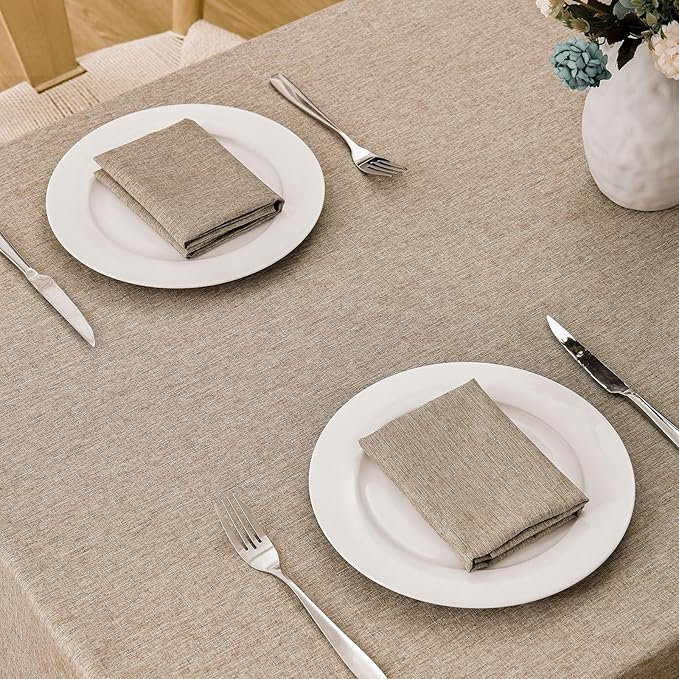 2 Pack Rectangle Tablecloth, 60x120 inch, Water Resistant Wrinkle Free Linen Textured Table Cloth Washable, Decorative Fabric Table Cover for Dining, Party and Camping, Mocha