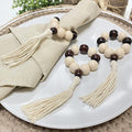 Napkin Rings Set of 6 - Wooden Beads Napkin Rings | Rustic Wooden Napkin Ring Holder for Table Decoration | Handmade LEBEJUA Napkin Ring with Wood Beads & Tassels - Farmhouse Napkin Holder Boho Style