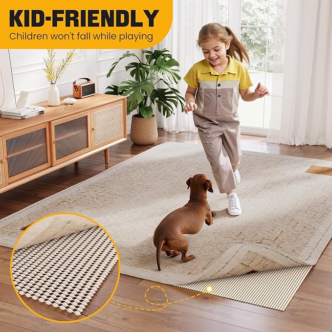Non-Slip Rug Pad Gripper 2.5x8 Feet, Anti Skid Mat for Kitchen Hallway Runner Rug, Keeps Rugs in Position and Safe, Thick Cushioned Carpet Pad for Hardwood Floors Protection