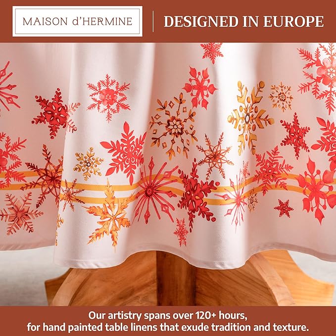 Maison d' Hermine Table Cloth Round Table 100% Cotton 63 Inches Fall Tablecloth Reusable Everyday Use for Thanksgiving Christmas Decorations Dining Farmhouse Party (Crystal Star)