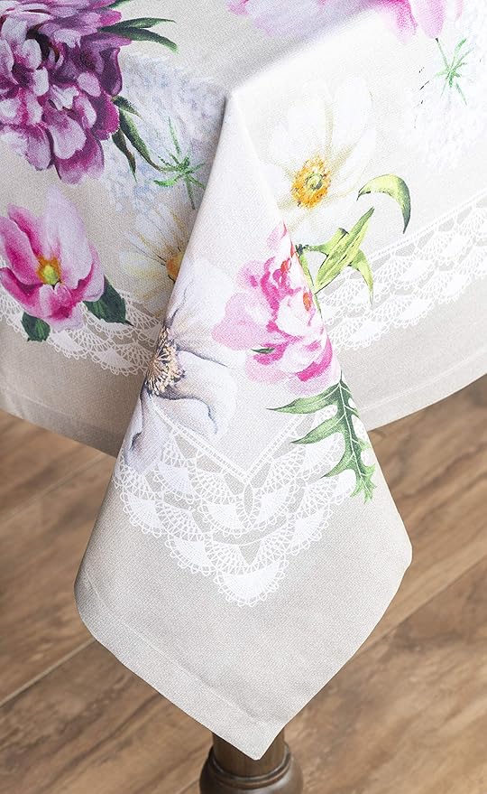 Maison d' Hermine Table Cloth Rectangle Table 100% Cotton 54 x 72 Inches Tablecloth Reusable Decorative for Dining Room Farmhouse Home Valentines Day Decorations Spring Summer - Pivoine