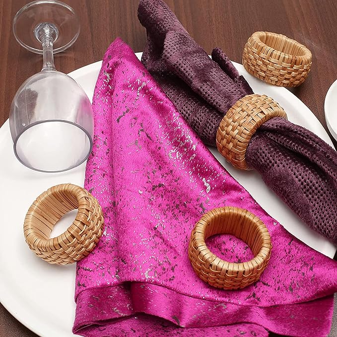 CLEENTABLE Rustic Napkin Rings Set of 12 - Elegant Round Cane Napkin Rings, Easy to Clean, Durable Versatile for Table Settings, Special Occasion, Easter Table Decor & Gift Giving Ideas (Natural)