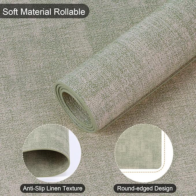 Faux Leather Placemats Set of 6, Heat Resistant Wipeable Washable Vinyl Place Mats, Waterproof Anti-Slip Dining Table Mats, Suitable for Indoor & Outdoor Use (Light Green)