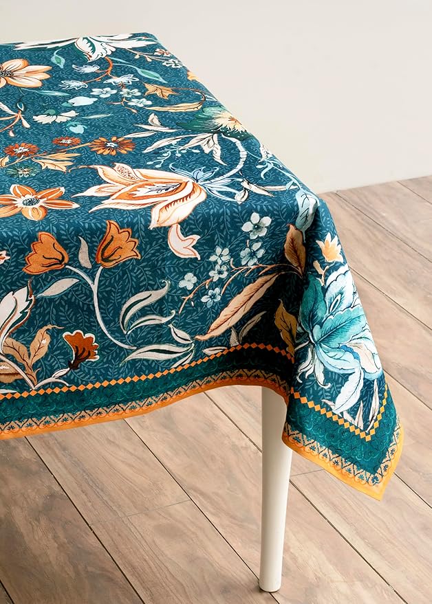 Maison d' Hermine Table Cloth Square Table 100% Cotton 54 x 54 Inches Fall Tablecloth Reusable Everyday Use for Thanksgiving Christmas Decorations Dining Farmhouse Party (Luxury Loft - Dark Teal)
