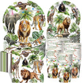 Pickmesh 250 Pcs Jungle Birthday Disposable Tableware Set Safari Animals Themed Disposable Paper Plates Napkins and Cups for Wild Animals Zoo Safari Baby Shower Birthday Wedding Party Supplies