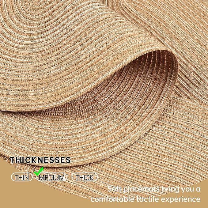 Noctiflorous Oval Braided Placemats Set of 8 Woven 12x18 Inch Non Slip Washable Heat Resistant Place Mats Round Tablemats for Dining Kitchen Party Daily Table Decor Dinner Mats (Beige Brown, 8)
