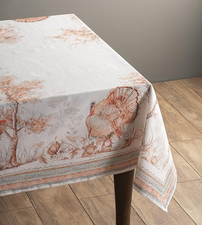 Maison d' Hermine Table Cloth Rectangle Table 100% Cotton 70 x 120 Inches Fall Tablecloth Reusable Everyday Use for Thanksgiving Christmas Decorations Dining Farmhouse Party (Giving Thanks)