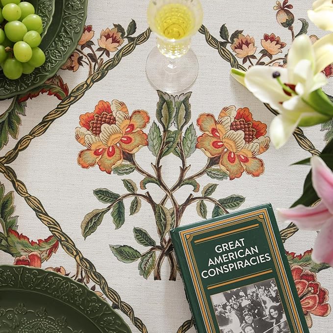 patdrea Designer Vintage Linen Rectangle Tablecloth,French Floral Tablecloths,Wrinkle Free Table Cloth,Decorative Table Cover Cloth for Kitchen,Dining,Tea Party,Home,Christmas,63"*94"