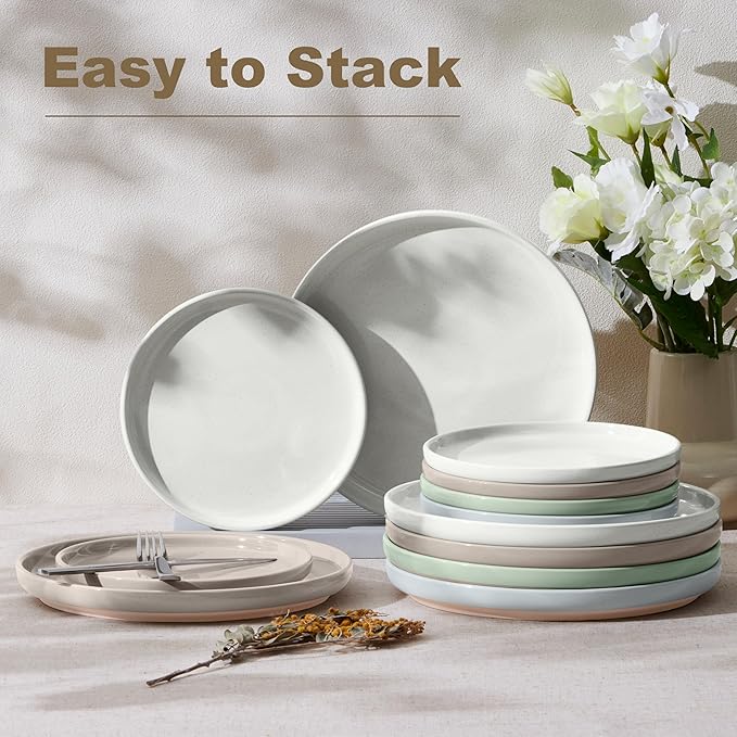 LIANYU Stoneware Dinner Plates Set of 4, 10.5’’ Large Round Ceramic Plates, Dessert Serving Dishes Set for Kitchen Dining, Oven, Microwave & Dishwasher Safe, Scratch Resistant, Glacier Gray