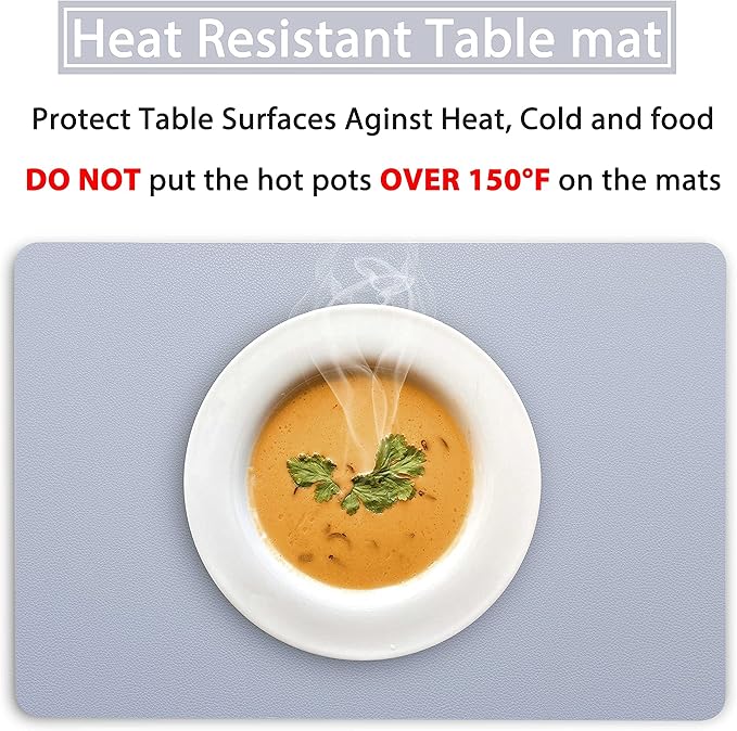 Wipeable Placemats Leather Table Mats Waterproof Heat-Resistant Easy to Clean for Dining Table Set Kitchen Table (6, Pale Blue)