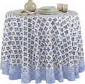 ATOSII Gulbahar Blue 100% Cotton Fall Round Tablecloth, Handblock Print Floral Table Cloth for Kitchen Dining Linen I Thanksgiving, Christmas, Weddings, Outdoors, Parties I 72" Inches Diameter