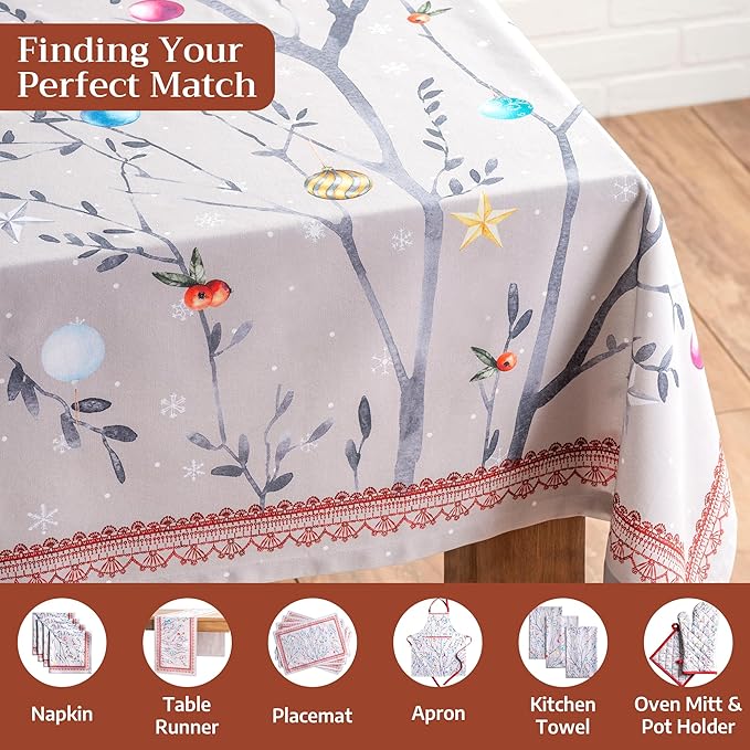 Maison d' Hermine Table Cloth Rectangle Table 100% Cotton 54 x 72 Inches Fall Tablecloth Reusable Everyday Use for Thanksgiving Christmas Decorations Dining Farmhouse Party (Fairy Christmas)