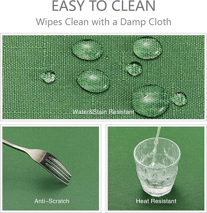 Rectangle Tablecloth Waterproof 60x120 inch Linen Textured Table Cloth Stain and Wrinkle Resistant Washable, Decorative Fabric Table Cover for Dining, Party and Camping, Green