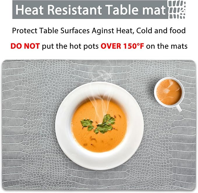 Set of 6 Faux Leather Placemats, PU Table Mats, Waterproof, Stain Resistant, Heat Resistant, Easy to Clean for Kitchen Dining Table,Conference Table