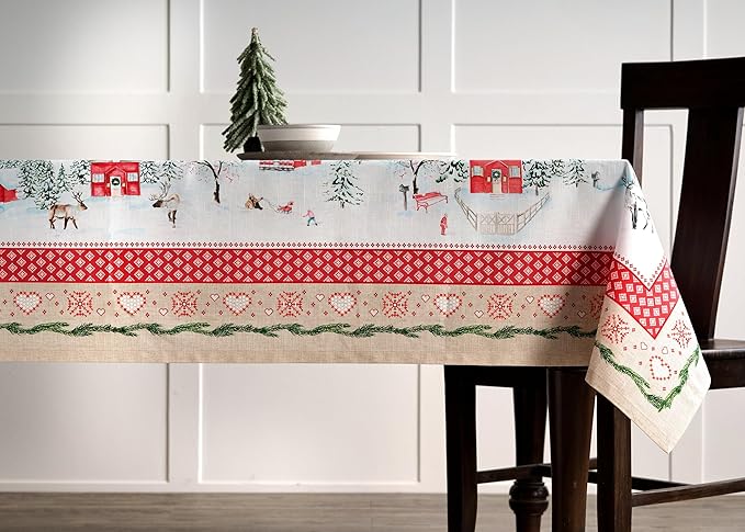 Maison d' Hermine Table Cloth Square Table 100% Cotton 60 x 60 Inches Fall Tablecloth Reusable Everyday Use for Thanksgiving Christmas Decorations Dining Farmhouse Party (Rural Christmas)