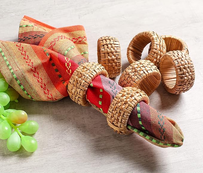 Lightnpro Natural Rattan Decorative Napkin Rings Set of 12, Serviette Napkin Rings Bulk for Party Decoration, Table Top Décor for Dinning Table, Everyday, Christmas, Easter Family Gatherings