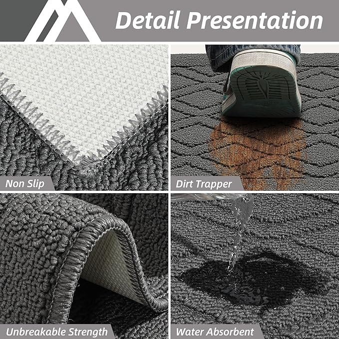 COSY HOMEER 60x24Inch/35X24Inch Kitchen Rugs Sets Non-Slip Washable Kitchen Mats for Floor Polypropylene Absorbent Kitchen Runner for Kitchen Sink Hallway Entryway(Grey)