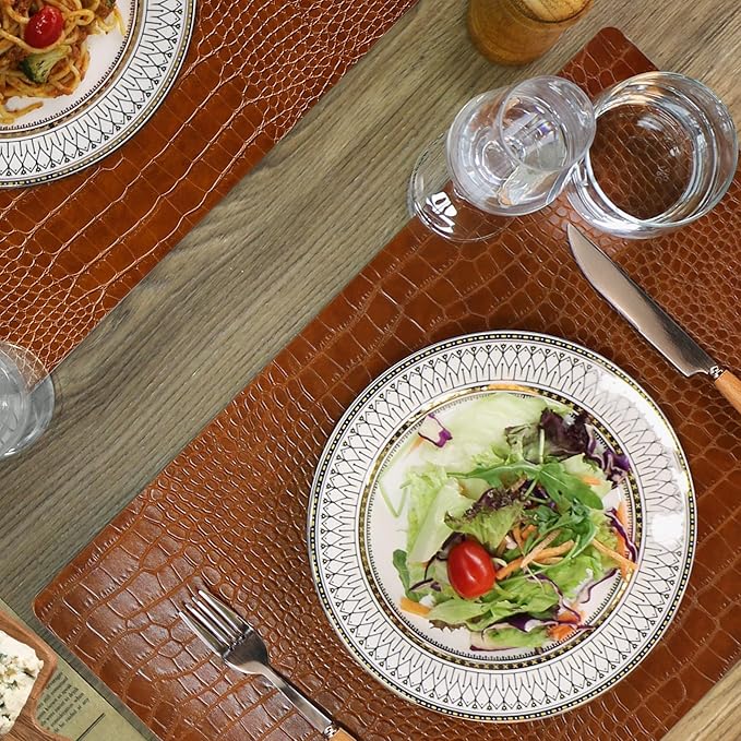 Set of 8 Faux Leather Placemats, PU Table Mats, Waterproof, Stain Resistant, Heat Resistant, Easy to Clean for Kitchen Dining Table,Conference Table