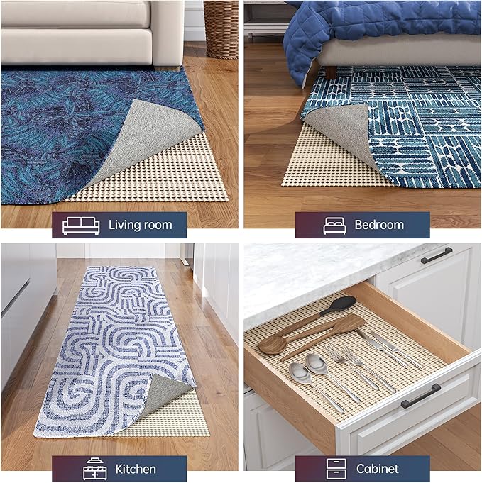 Non-Slip Rug Pad Gripper 2.5x8 Feet, Anti Skid Mat for Kitchen Hallway Runner Rug, Keeps Rugs in Position and Safe, Thick Cushioned Carpet Pad for Hardwood Floors Protection